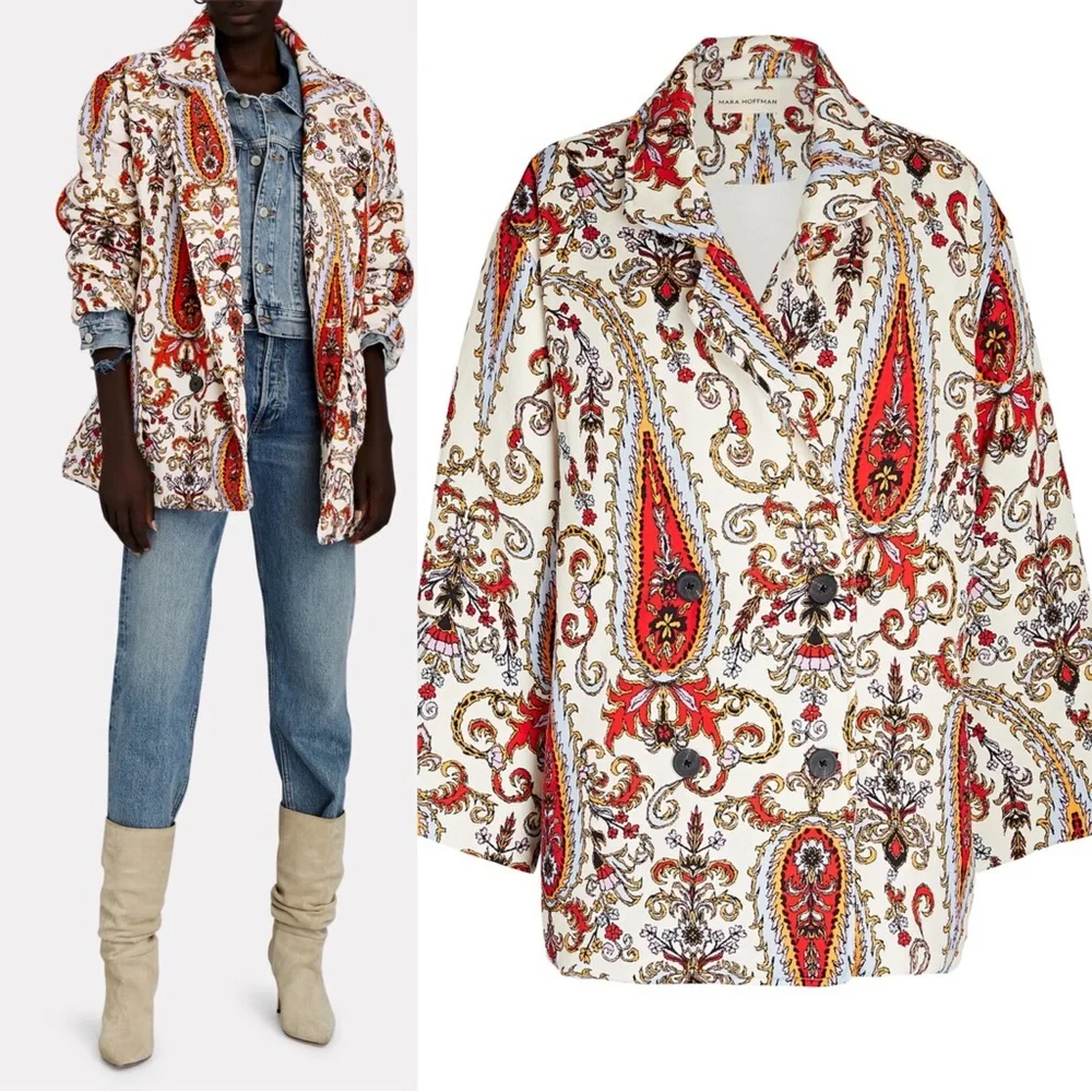 Mara Hoffman Levine Paisley Quilted Double Breasted Coat Size XS
